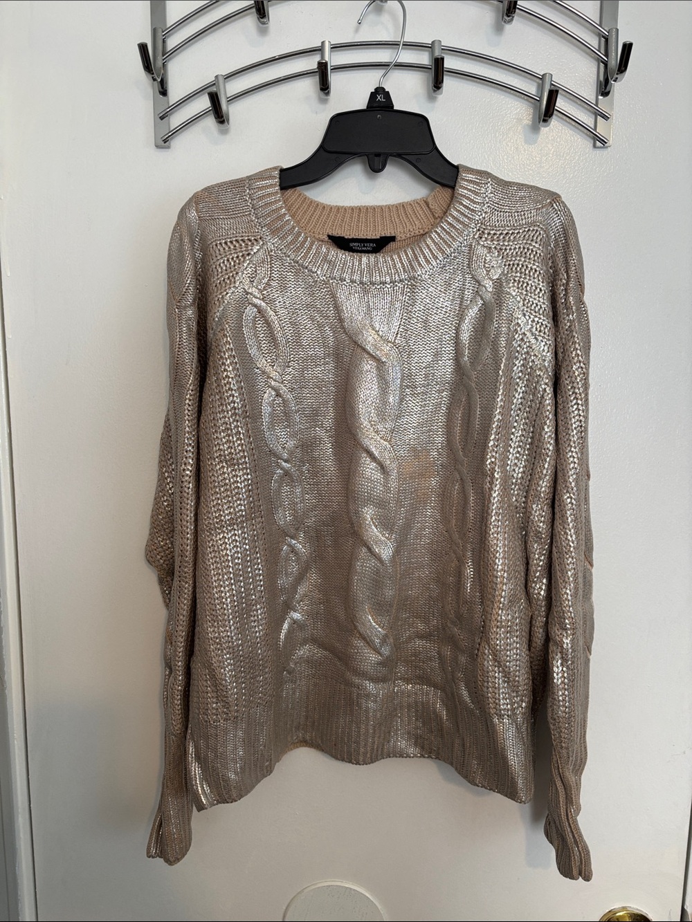Vera Wang Metallic Cable Knit Pullover - Champagne